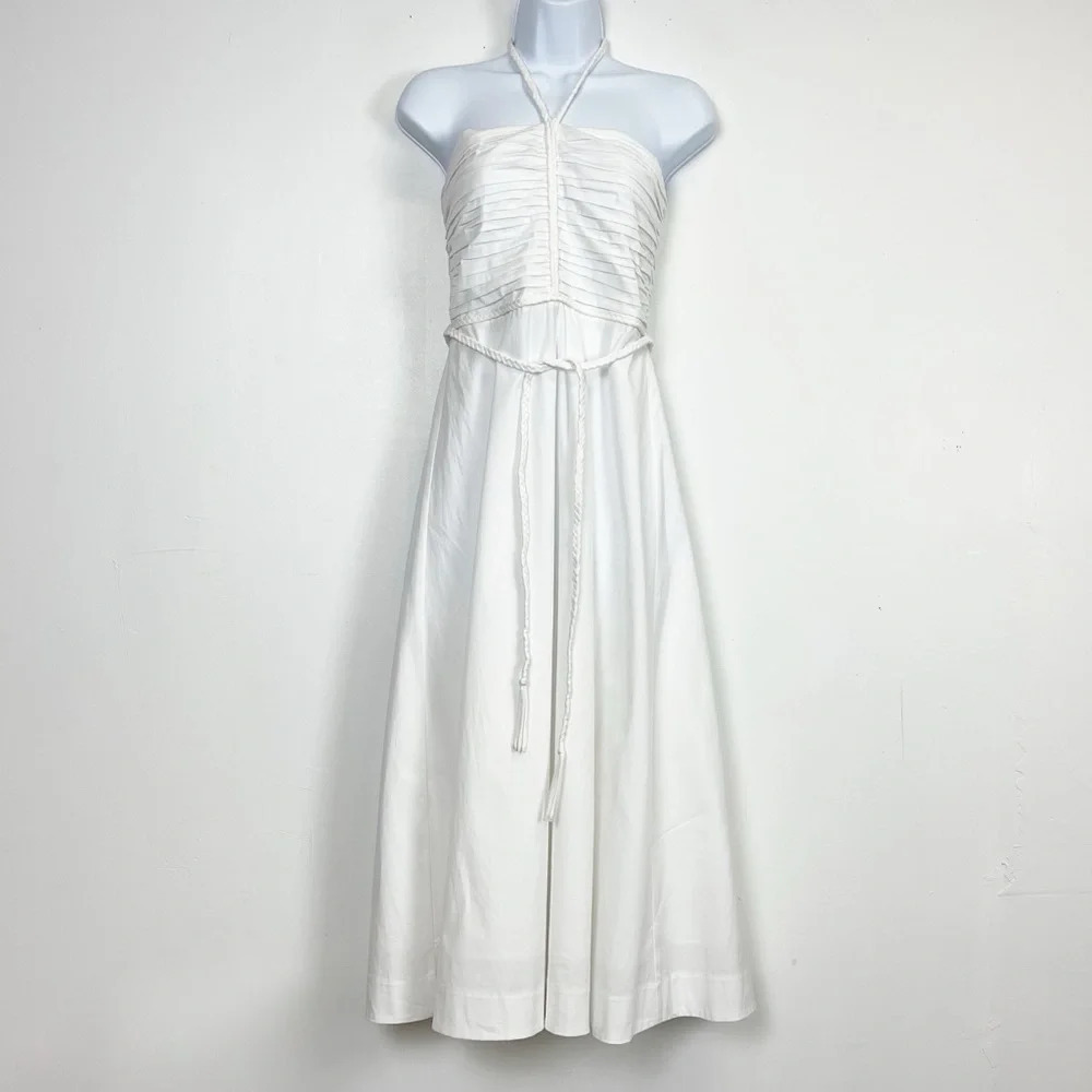 NEW Veronica Beard Midi Dress Womens Size 2 White Tucker Halter NWT $548